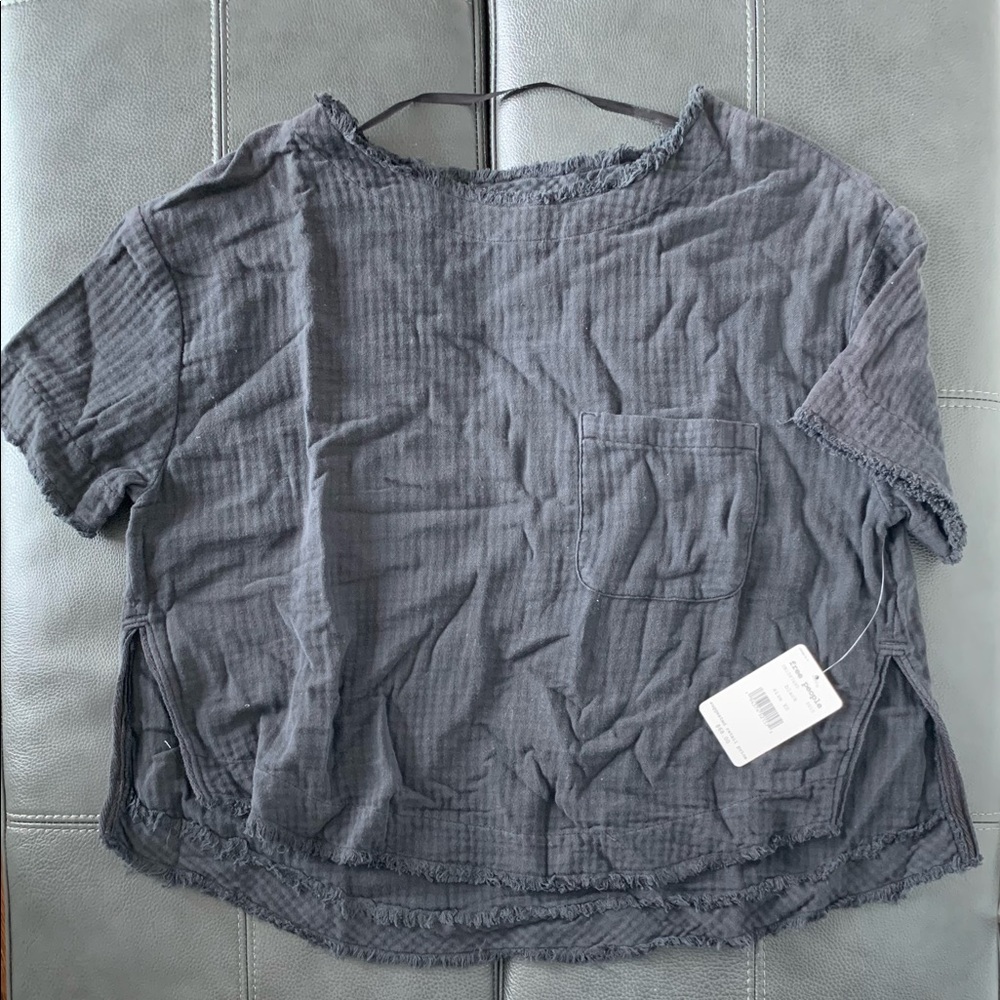 Free People Black Short Sleeve Top